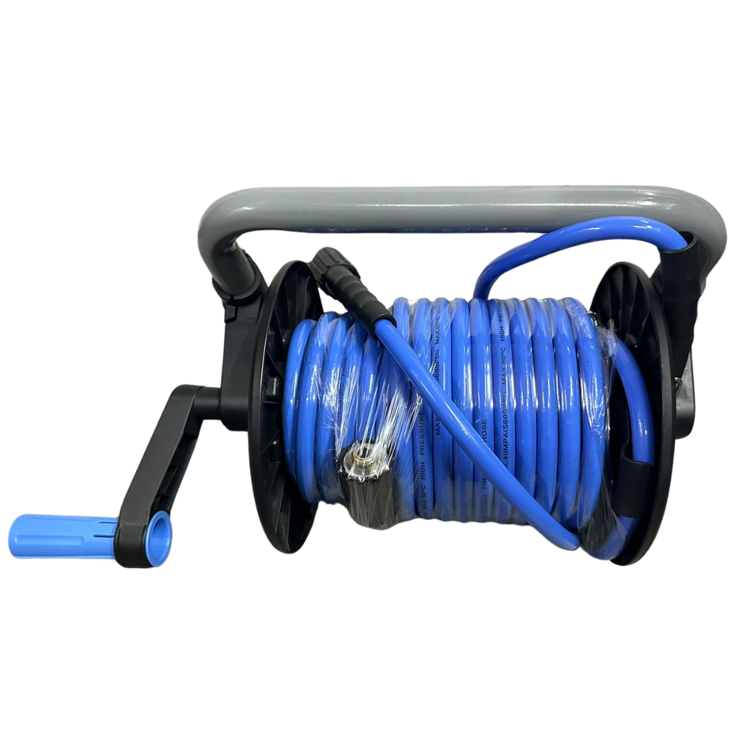 STARQ HOSE REEL WITH 10MTR HOSE PIPE ATTACHED FOR ALL KIND OF M22 * 14 TYPE THREADING PRESSURE WASHERS WITH WALL MOUNTING (BLUE)