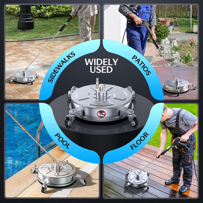 STARQ Stainless Steel Pressure Washer Surface Cleaner, 3/8" Fitting, with Yoke Handlebar, For Concrete Driveway Patio Floor