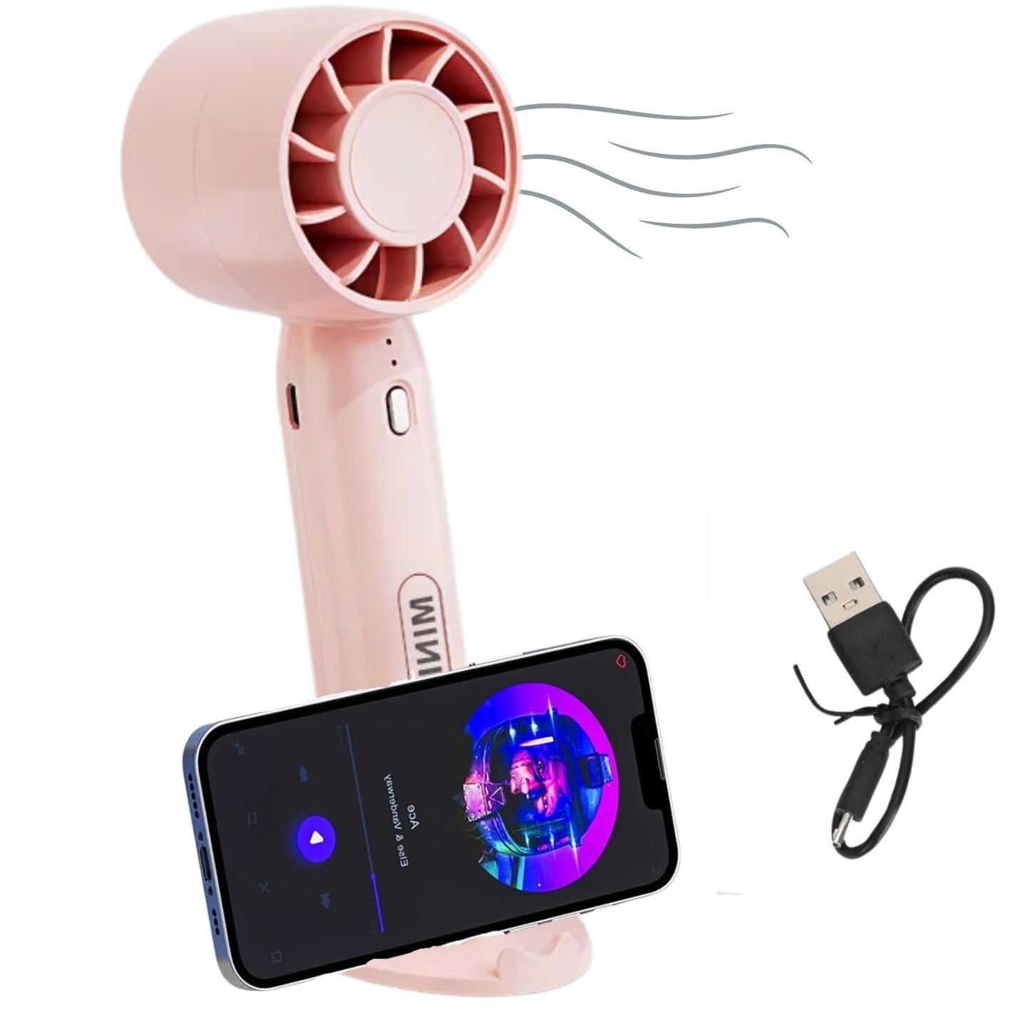 STARQ Mini Handheld Fan, Cell Phone Holder Design Table Fan, 2000mAh Battery, Rechargeable Fan, Handheld Cooling Fan, 3 Speed Desk Fan for Dorm Bedroom (Pink)