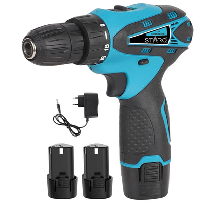 STARQ 12V Li-ion Dual Speed Keyless Chuck Drill |Cordless Drill | Drill Driver | Screwdriver with 2 Batteries, LED Torch Variable Speed and Torque Setting (18+1). (With Batteries)