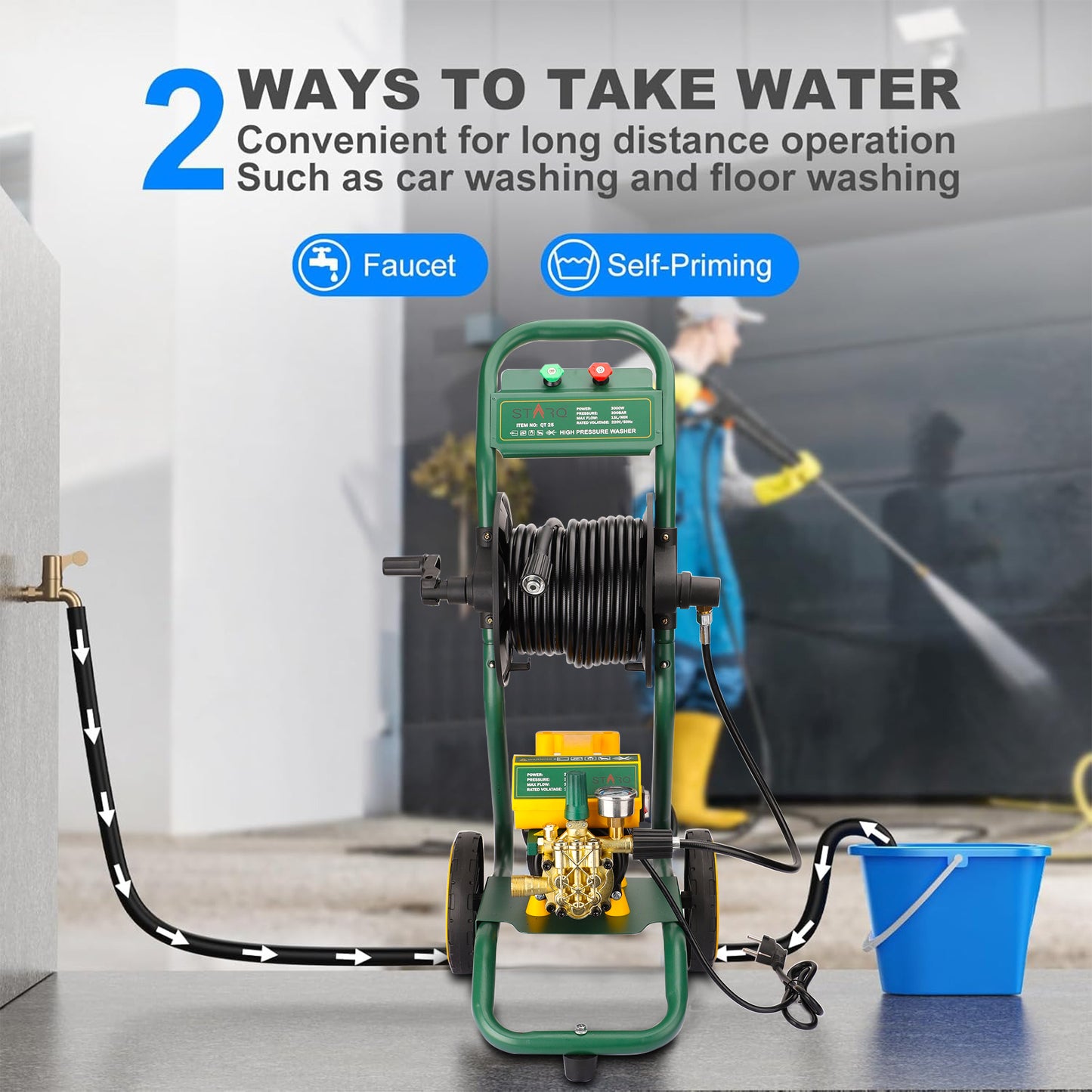 STARQ QT25 Commercial HIGH Pressure Washer Heavy Duty with 20METER Hose Pipe for CAR, Bike, Home & Truck Washing | (QT25 HPW 3000 WATTS 3HP 300 BAR 15LPM)