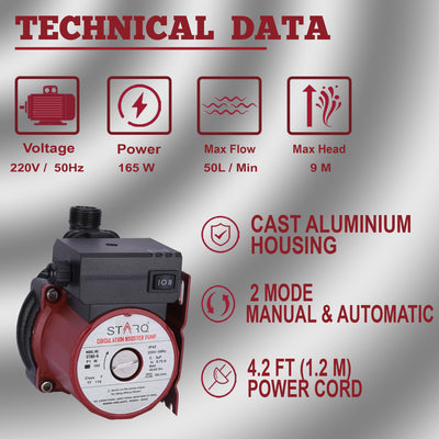 STARQ ST165-9 Inline Automatic Water Pressure Pump With Wall Mounting Bracket (RED)