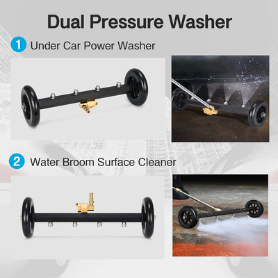 STARQ 16 Inch Dual-Function Undercarriage Cleaner, Surface Cleaner for Pressure Washer, Underbody Car Wash Water Broom with 2 Piece Extension Wand and 90 Degree Angled Wand