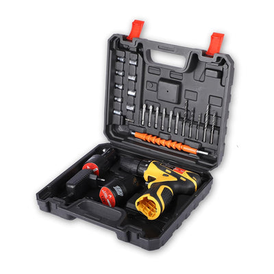 STARQ 12V Cordless Drill Machine Screwdriver Kit with bits 24pc | 10mm Keyless Chuck | 1500 MAH Batteries Torque (18+1) 1500 RPM|Reversible Variable Speed|Accessories in carrying tool kit case, Red