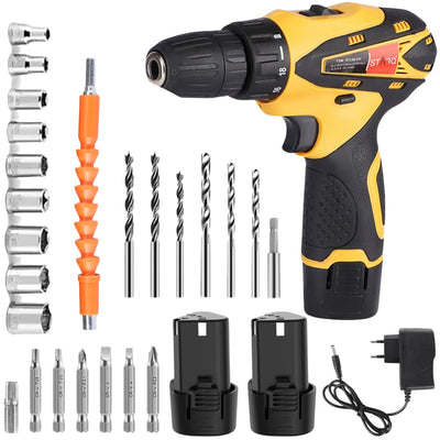 STARQ 12V Cordless Drill Machine Screwdriver Kit with bits 24pc | 10mm Keyless Chuck | 1500 MAH Batteries Torque (18+1) 1500 RPM|Reversible Variable Speed|Accessories in carrying tool kit case, Red