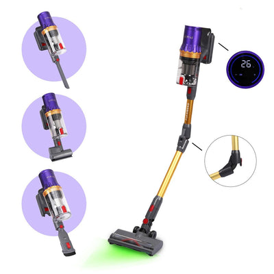 STARQ Flexibend Dry Vacuum Cleaner 2In1 Handheld & Foldable Stick |Touchscreen 400W & 28 kpa Strong Suction | Cordless, Hoseless & Rechargable | Bagless Design | Cyclonic suction | Washable HEPA Filter | Laser Guided Brush 60min Runtime Detachable Battery