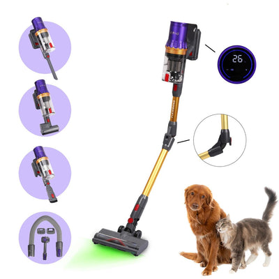 STARQ Flexibend Dry Vacuum Cleaner 2In1 Handheld & Foldable Stick |Touchscreen 400W & 28 kpa Strong Suction | Cordless, Hoseless & Rechargable | Cyclonic suction | Washable HEPA Filter | Laser Guided Brush 60min Runtime Detachable Battery (WITH PET KIT)