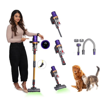 STARQ Flexibend Dry Vacuum Cleaner 2In1 Handheld & Foldable Stick |Touchscreen 400W & 28 kpa Strong Suction | Cordless, Hoseless & Rechargable | Cyclonic suction | Washable HEPA Filter | Laser Guided Brush 60min Runtime Detachable Battery (WITH PET KIT)